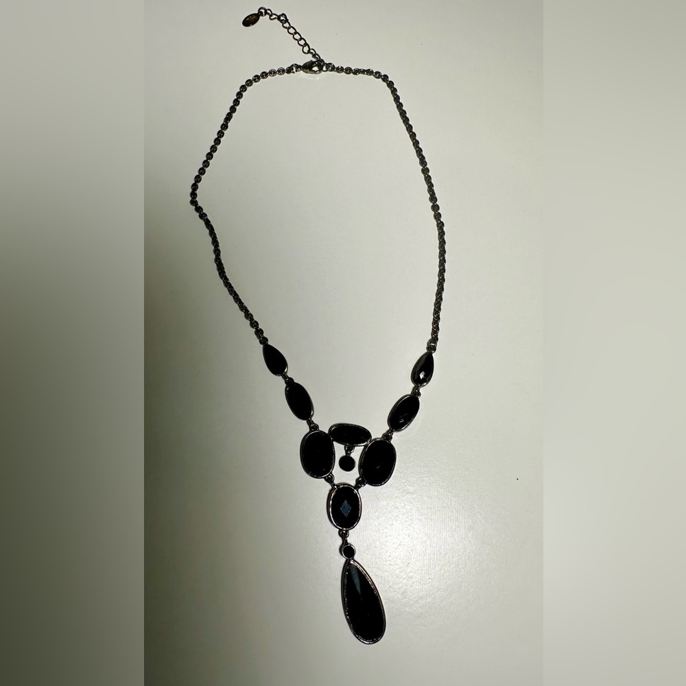 Carolina Herrera Y Shape Necklace Black Acrylic Faux Stones Whimsigoth Retro